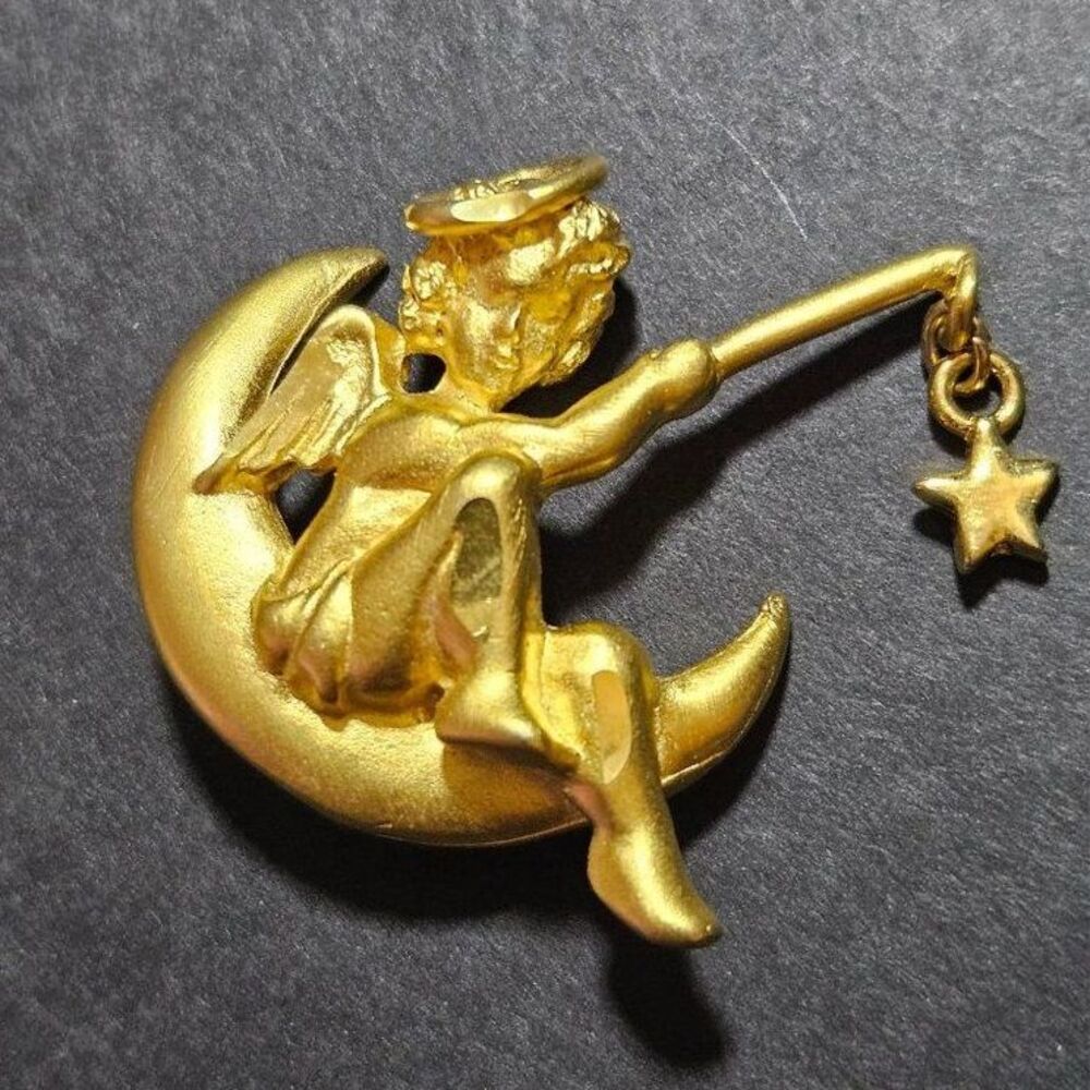 Vintage gold tone wishing on a star brooch
